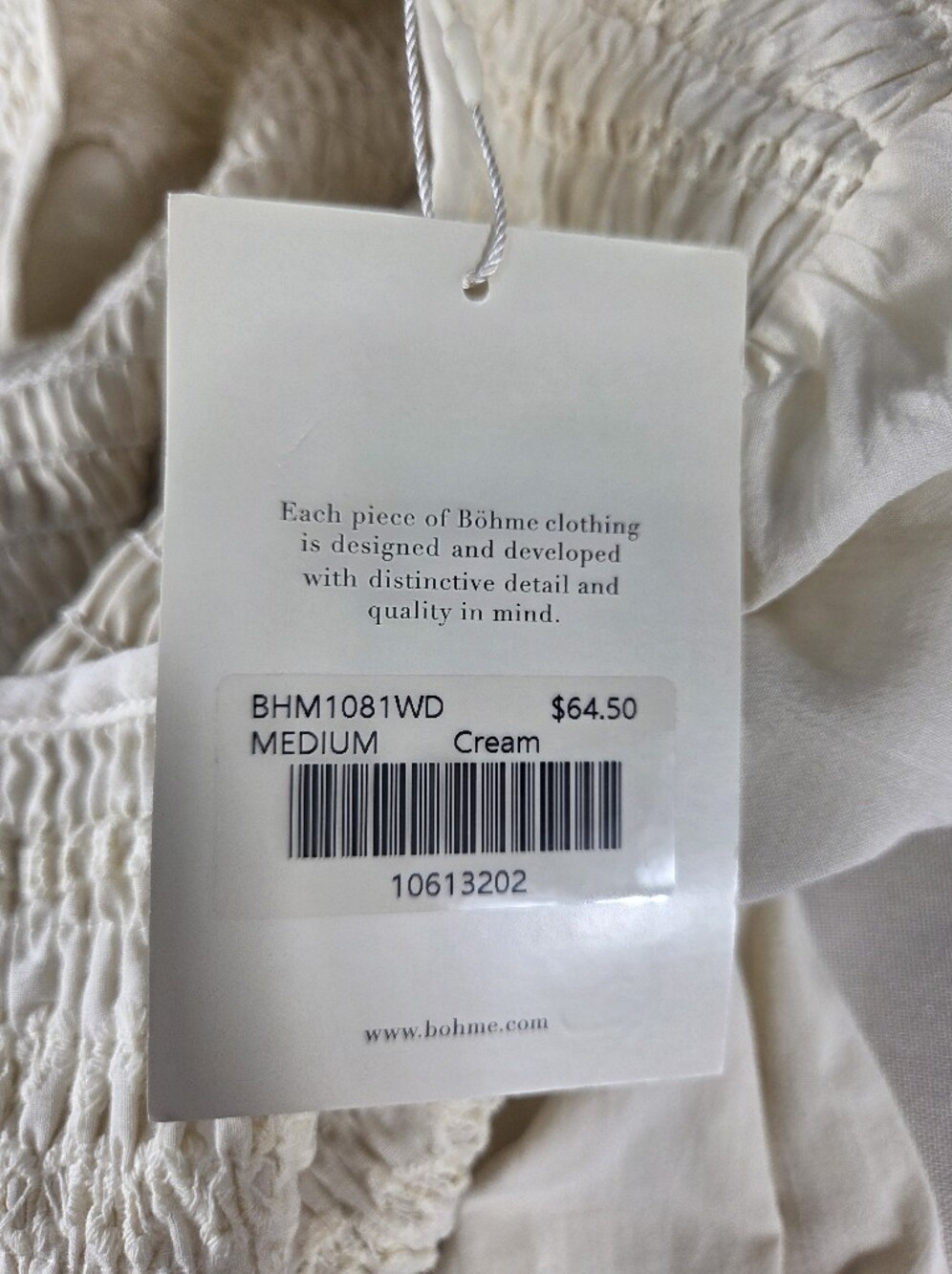 Bohme NWT Cream Smocked Midi Dress Long Sleeve Cottagecore M - Picture 8 of 14